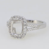 Sterling Silver Semi Mount Ring Setting Cushion CU 9x7mm Halo W/ Topaz - Syzjewelry